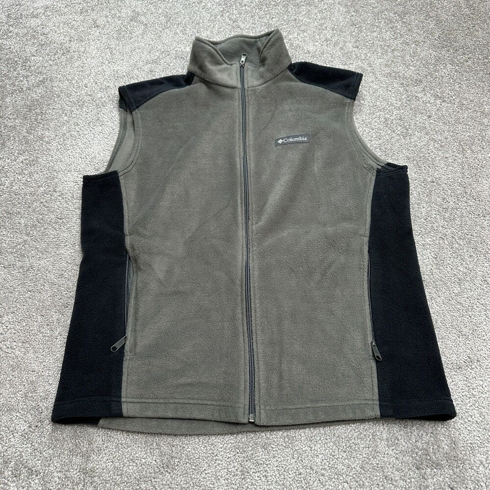Columbia Steens Mountain Fleece Vest Mens Large Gray Black Full Zip Outdoor Hike